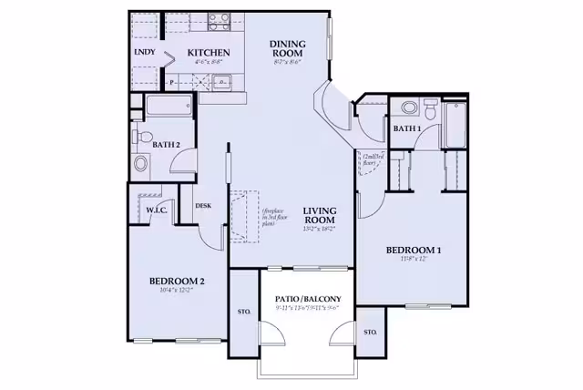 small 2bed/2bath/1064sqft 218 floor plan
